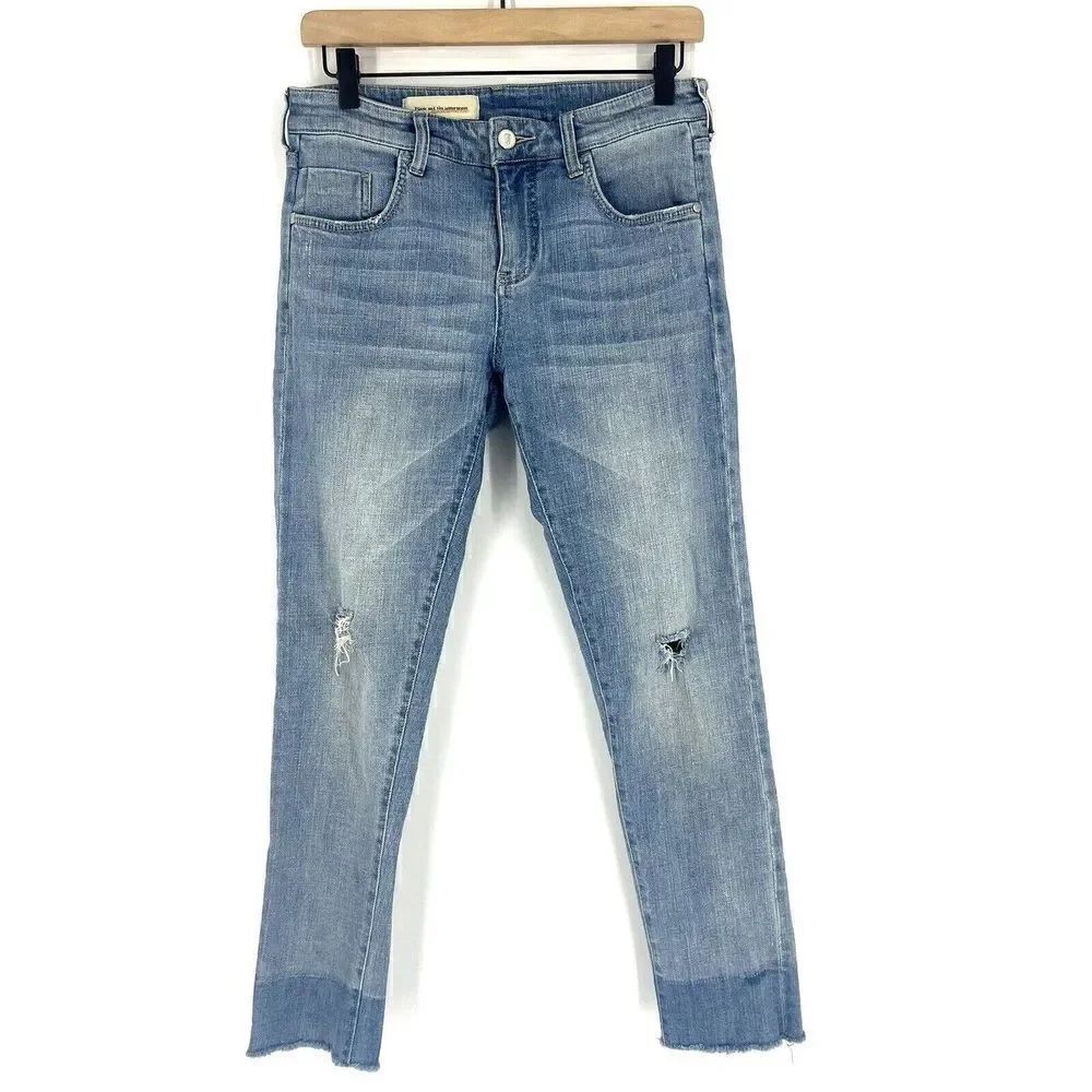 Pilcro And The Letterpress Jeans Size 28 Blue Denim Raw Hem Em Cotton Stretch